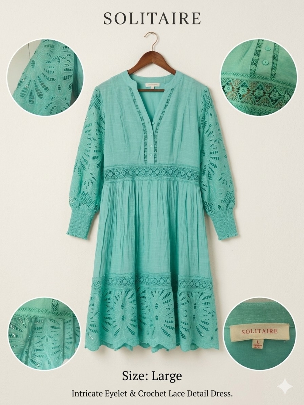 Solitaire Turquoise Eyelet Crochet Lace Dress